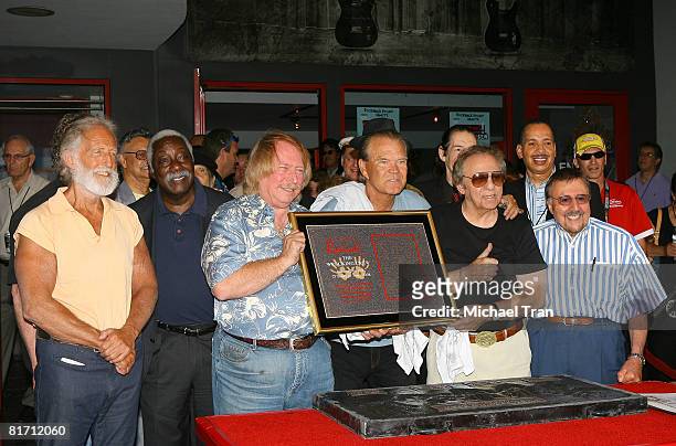 Musicians Don Randi, Glen Cambell and Hal Blaine of The Wreaking Crew are inducted into Hollywood's RockWalk at the Guitar Center on June 25, 2008 in...