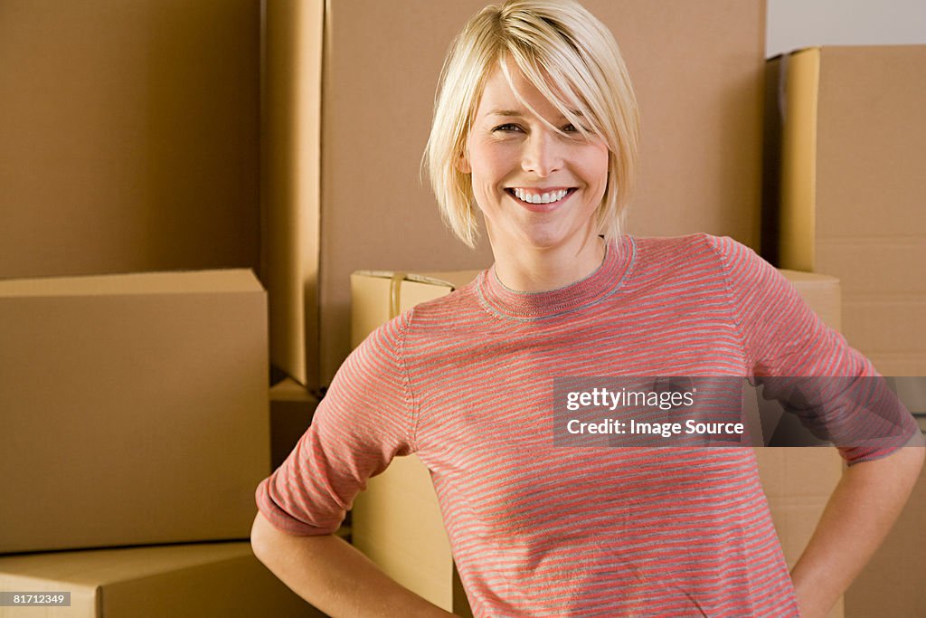 Young woman moving house