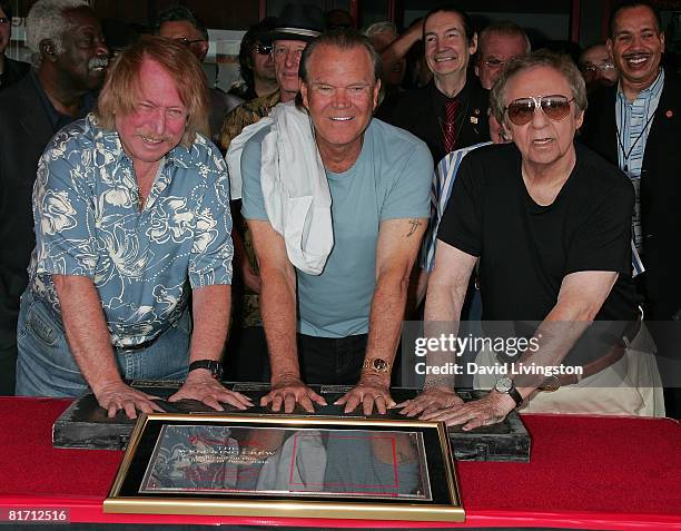 Musicians Don Randi, Glen Cambell and Hal Blaine of The Wreaking Crew are inducted into Hollywood's RockWalk at the Guitar Center on June 25, 2008 in...