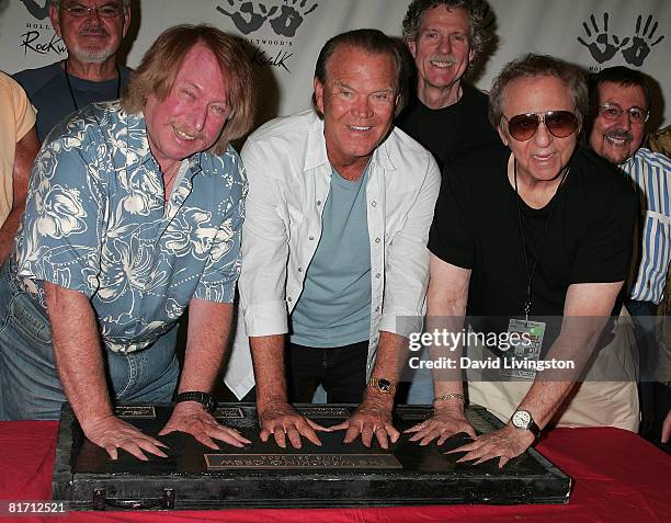 Musicians Don Randi, Glen Cambell and Hal Blaine of The Wreaking Crew are inducted into Hollywood's RockWalk at the Guitar Center on June 25, 2008 in...