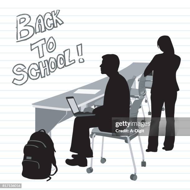 back to school college class - middle school computers stock illustrations