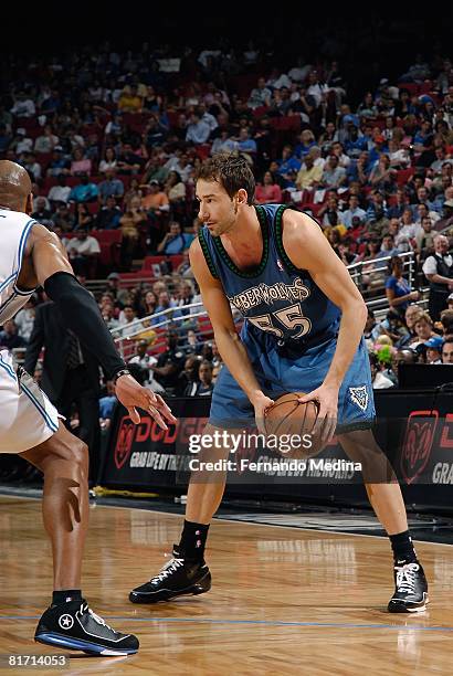 Marko Jaric of the Minnesota Timberwolves looks to maneuver against the Orlando Magic during the game on April 11, 2008 at Amway Arena in Orlando,...