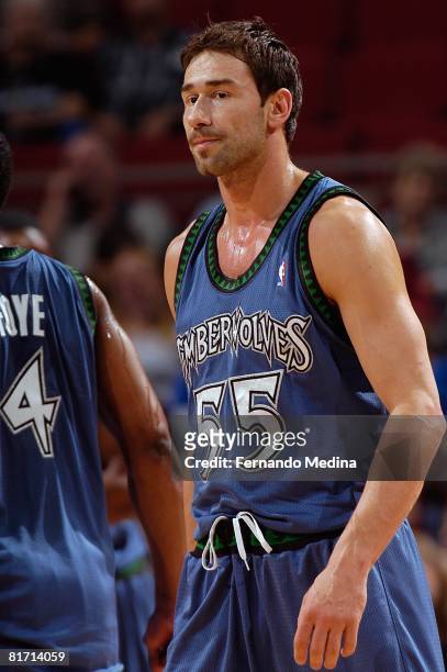 Marko Jaric of the Minnesota Timberwolves walks on the court during the game against the Orlando Magic on April 11, 2008 at Amway Arena in Orlando,...