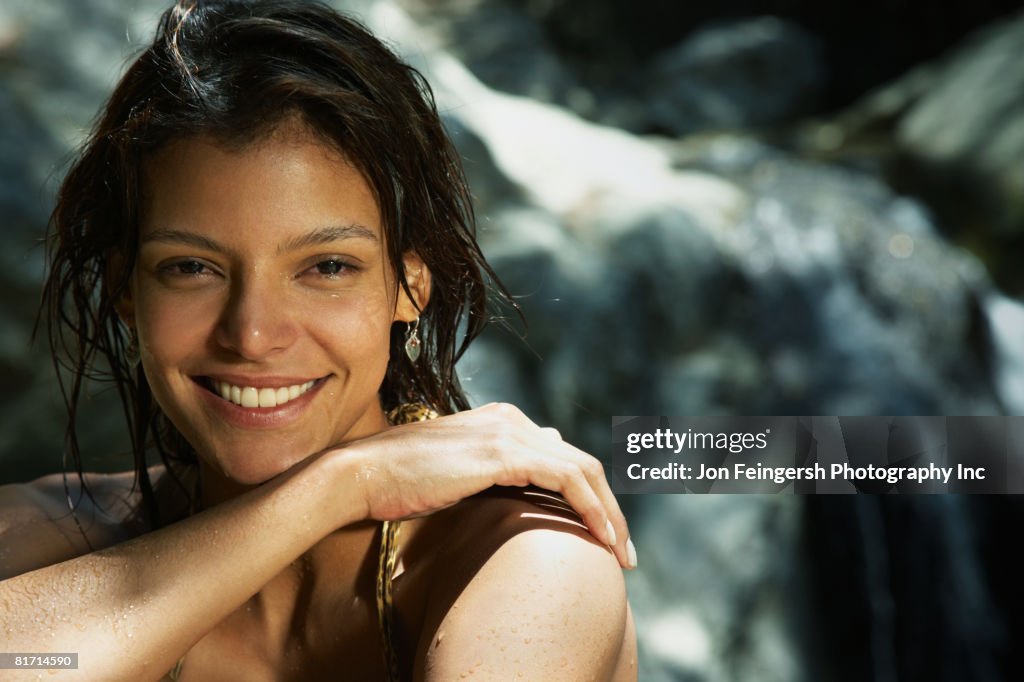 Hispanic woman with wet hair