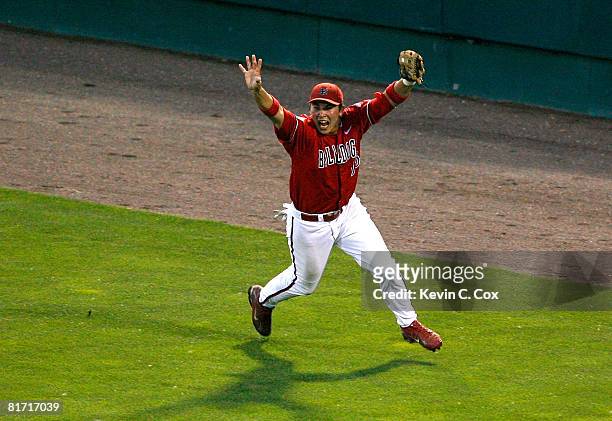 Steve Detwiler of the Fresno State Bulldogs celebrates after catching the final out against the Georgia Bulldogs in Game 3 of the 2008 Men's College...