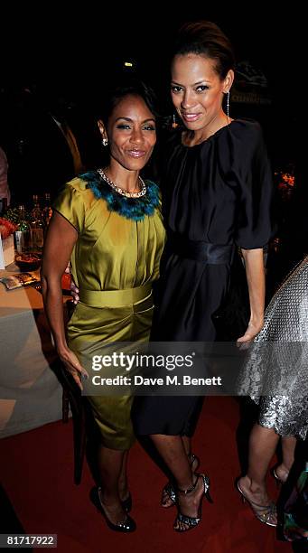 Jada Pinkett Smith and Keisha Whitaker attend the dinner in honour of Nelson Mandela, celebrating his 90th birthday, at Hyde Park on June 25, 2008 in...