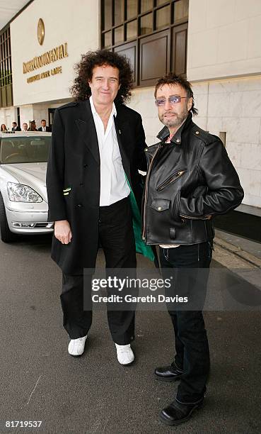 Brian May and Paul Rogers arriving at The InterContinental Hotel Park Lane, ahead of Nelson Mandela's 90th birthday celebrations, on June 26, 2008 in...