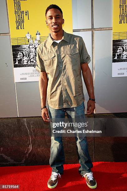 Basketball player Brandon Jennings arrives at the premiere of "Gunnin' for That Spot" at the Magic Johnson Theatre on June 25, 2008 in New York City.