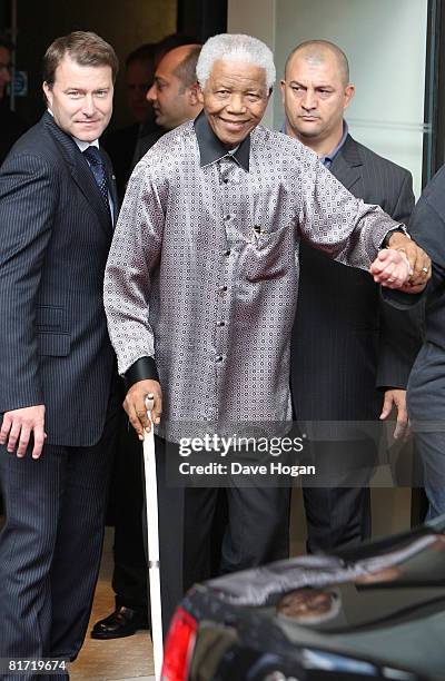 Nelson Mandela arrives at the InterContinental Hotel on June 26, 2008 in London, England.