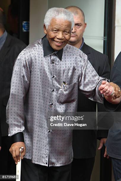 Nelson Mandela arrives at the InterContinental Hotel on June 26, 2008 in London, England.