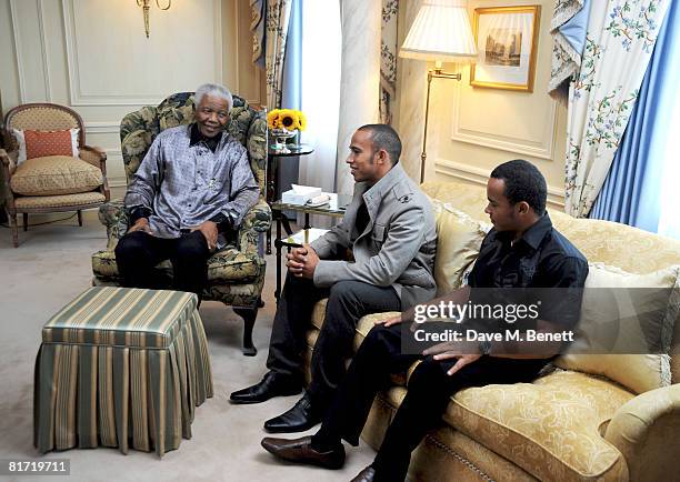 Lewis Hamiltonand his brother Nicholas Hamilton meet with Nelson Mandela ahead of the 46664 concert being held in Hyde Park on Friday the 27th of...