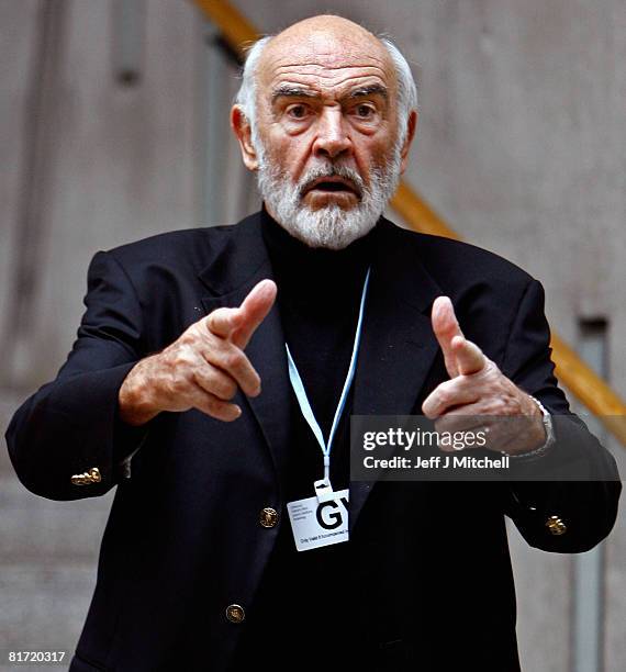 Sir Sean Connery walks from the debating chamber at the Scottish Parliament after attending First Ministers questions June 26, 2008 in Edinburgh,...