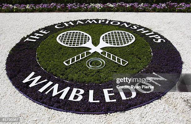 The Wimbledon logo in flowers on day four of the Wimbledon Lawn Tennis Championships at the All England Lawn Tennis and Croquet Club on June 26, 2008...