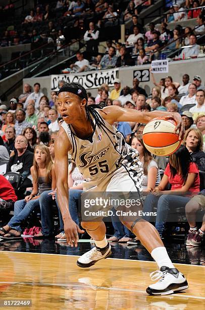 Vickie Johnson of the San Antonio Silver Stars looks to maneuver against the Seattle Storm during the WNBA game on June 13, 2008 at the AT&T Center...