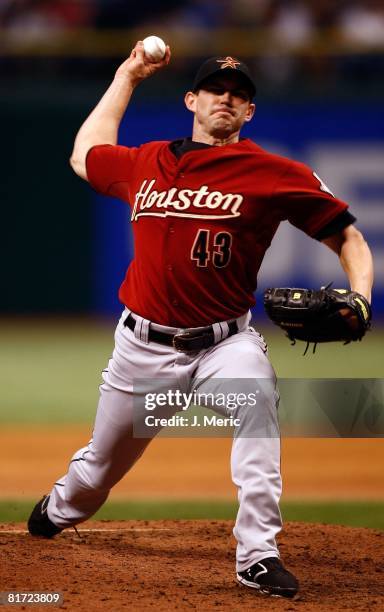 Relief pitcher Chris Sampson of the Houston Astros pitches against the Tampa Bay Rays during the game on June 22, 2008 at Tropicana Field in St....