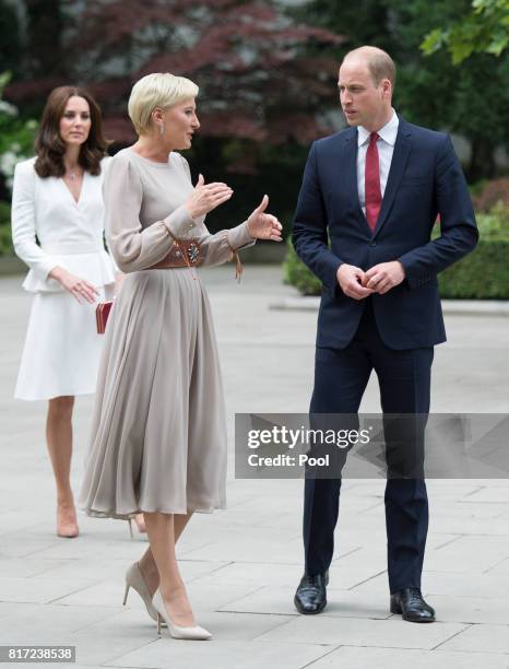 Prince William, Duke of Cambridge, Catherine, Duchess of Cambridge and the first Lady Agata Kornhauser-Duda visit the Presidential Palace during an...