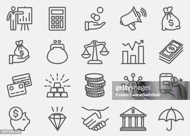 finance and money line icons - gold purse stock illustrations