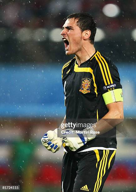 Iker Casillas of Spain during the UEFA EURO 2008 Semi Final match between Russia and Spain at Ernst Happel Stadion on June 26, 2008 in Vienna,...