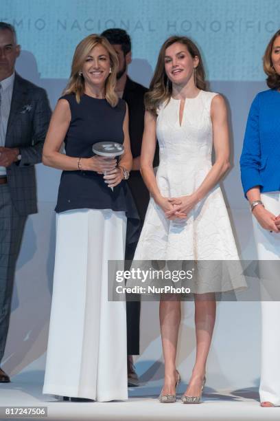 Queen Letizia of Spain attends the 2017 National Fashion Awards at the Museo del Traje on July 17, 2017 in Madrid, Spain.