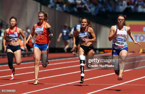 Maya Nakanishi , mARLENE VAN Gansewinkel , Marissa Papaconstant , Sophie Kamlish compete in Women's 100m T44 Heat 1 and World Record during IPC World...