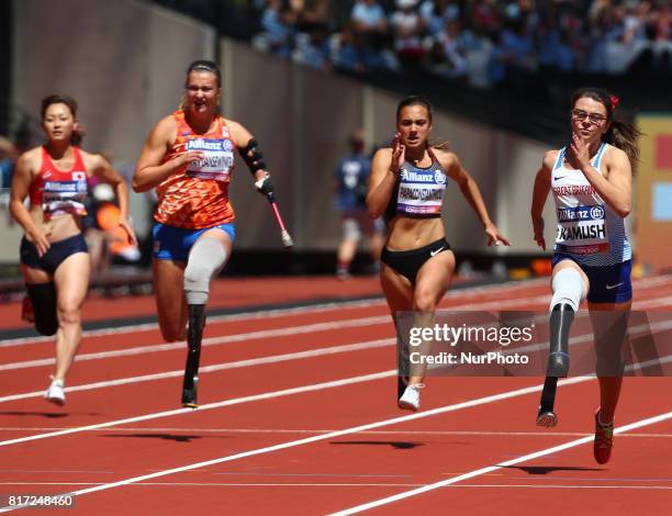 Maya Nakanishi , mARLENE VAN Gansewinkel , Marissa Papaconstant , Sophie Kamlish compete in Women's 100m T44 Heat 1 and World Record during IPC World...