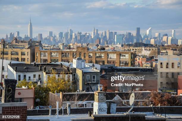 View of New York City Skyline from Bushwick, Brooklyn.