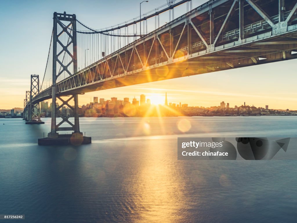 View of Bay bridge and san francsico city skyline from Yerba Buena Island