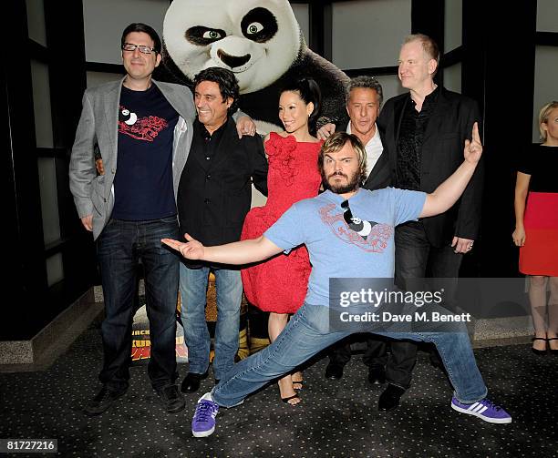 Mark Osborne, Ian Mcshane, Jack Black, Lucy Liu, Dustin Hoffman and John Stevenson arrive at the UK film premiere of 'Kung Fu Panda', at the Vue...