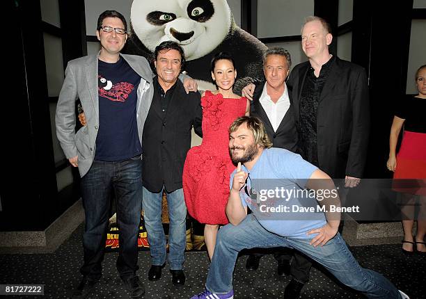 Mark Osborne, Ian Mcshane, Jack Black, Lucy Liu, Dustin Hoffman and John Stevenson arrive at the UK film premiere of 'Kung Fu Panda', at the Vue...