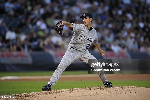 Jeff Francis of the Colorado Rockies pitches during the game against the Chicago White Sox at U.S. Cellular Field in Chicago, Illinois on June 13,...
