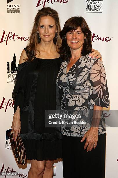 Actress Kelly Preston and Senior Vice President of Lifetime Original Movies Tanya Lopez attend Lifetime's premiere of "The Tenth Circle" at the...