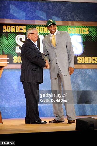 Russell Westbrook shakes Commissioner David Stern's hand after being selected number four overall by the Seattle Supersonics during the 2008 NBA...