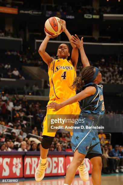 Kiesha Brown of the Los Angeles Sparks during the game against of the Washington Mystics on June 26, 2008 at Staples Center in Los Angeles,...