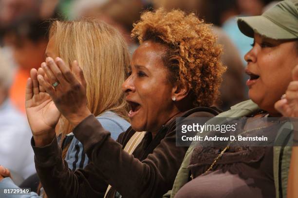 Actress Wanda Sykes sits courtside at the Los Angeles Sparks and Washington Mystics WNBA game on June 26, 2008 at Staples Center in Los Angeles,...