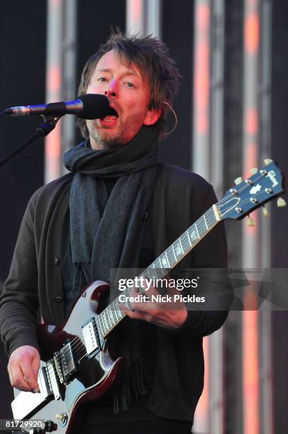 Musician Thom Yorke of Radiohead performs at Malahide Castle on June 7, 2008 in Dublin, Ireland.