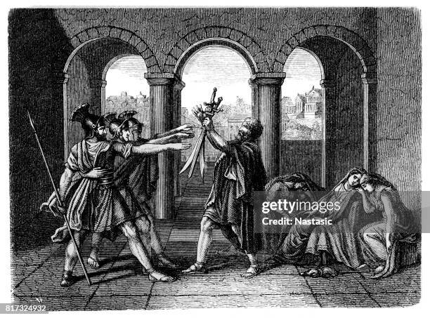 the horatii set out to meet the curiatii - triplets stock illustrations