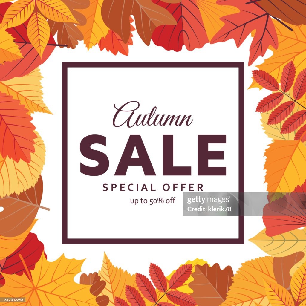 Fall Deal Background Autumn Sale Background Template With Bright Leaves High-Res Vector ...