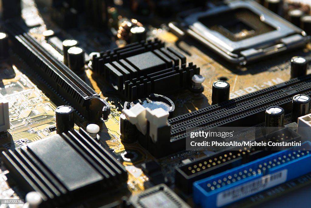 Computer motherboard, extreme close-up