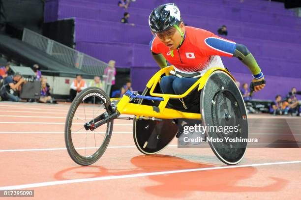 Tomoki Sato of Japan competes in the Men’s 1500m T52 during the IPC World ParaAthletics Championships 2017 at London Stadium on July 16, 2017 in...