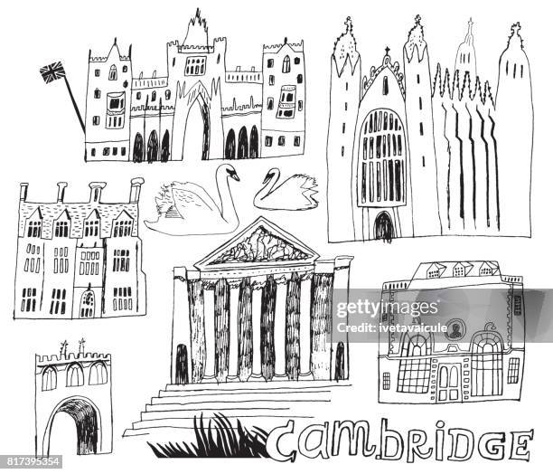 cambridge england set of buildings - cambridge bridge stock illustrations