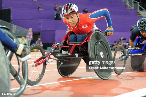 Hirokazu Ueyonabaru of Japan competes in the Men’s 1500m T52 during the IPC World ParaAthletics Championships 2017 at London Stadium on July 16, 2017...