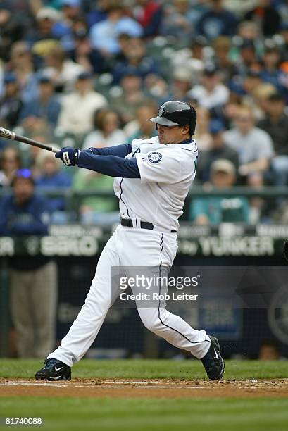 Jose Vidro of the Seattle Mariners bats during the game against the Detroit Tigers at Safeco Field in Seattle, Washington on May 31, 2008. The...
