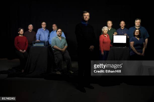 Bill Gates poses with the members of the original Microsoft team at a portrait session in Seattle, WA. From L-R. Andrea Lewis, Bob O'Rear, Paul...