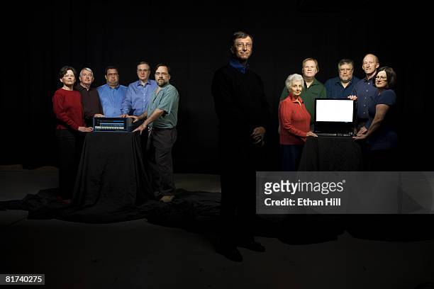 Bill Gates poses with the members of the original Microsoft team at a portrait session in Seattle, WA. From L-R. Andrea Lewis, Bob O'Rear, Bob...