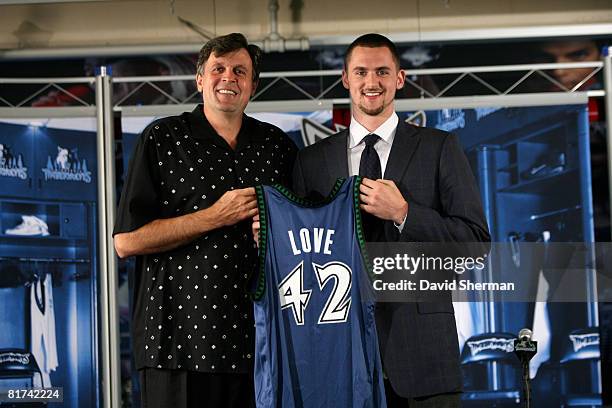 Minnesota Timberwolves 2008 First Round draft pick Kevin Love is introduced to the media by Kevin McHale, Vice President of Basketball Operations on...