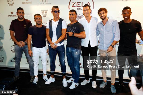 Real Madrid fooball player Cristiano Ronaldo , his brother Hugo Aveiro and friends attend the opening of the mediterranean-japanese restaurant Zela,...