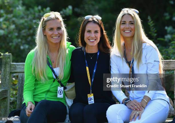 Sofia Lundstedt , Angela Akins and Gala Ortin pose during a practice round prior to the 146th Open Championship at Royal Birkdale on July 18, 2017 in...