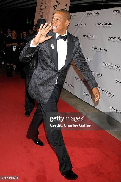 Rapper Jay-Z arrives at the Sony/BMG Grammy After Party at the Beverly Hills Hotel on February 10, 2008 in Beverly Hills, California.