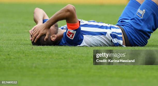 Vedad Ibisevic of Hertha during the Preseason Friendly match between FC Carl Zeiss Jena and Hertha BSC on July 16, 2017 in Jena, Germany.