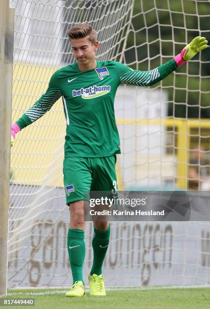 Goalkeeper Jonathan Klinsmann of Hertha during the Preseason Friendly match between FC Carl Zeiss Jena and Hertha BSC on July 16, 2017 in Jena,...